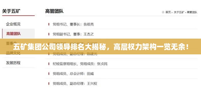 五礦集團(tuán)公司領(lǐng)導(dǎo)排名大揭秘，高層權(quán)力架構(gòu)一覽無余！